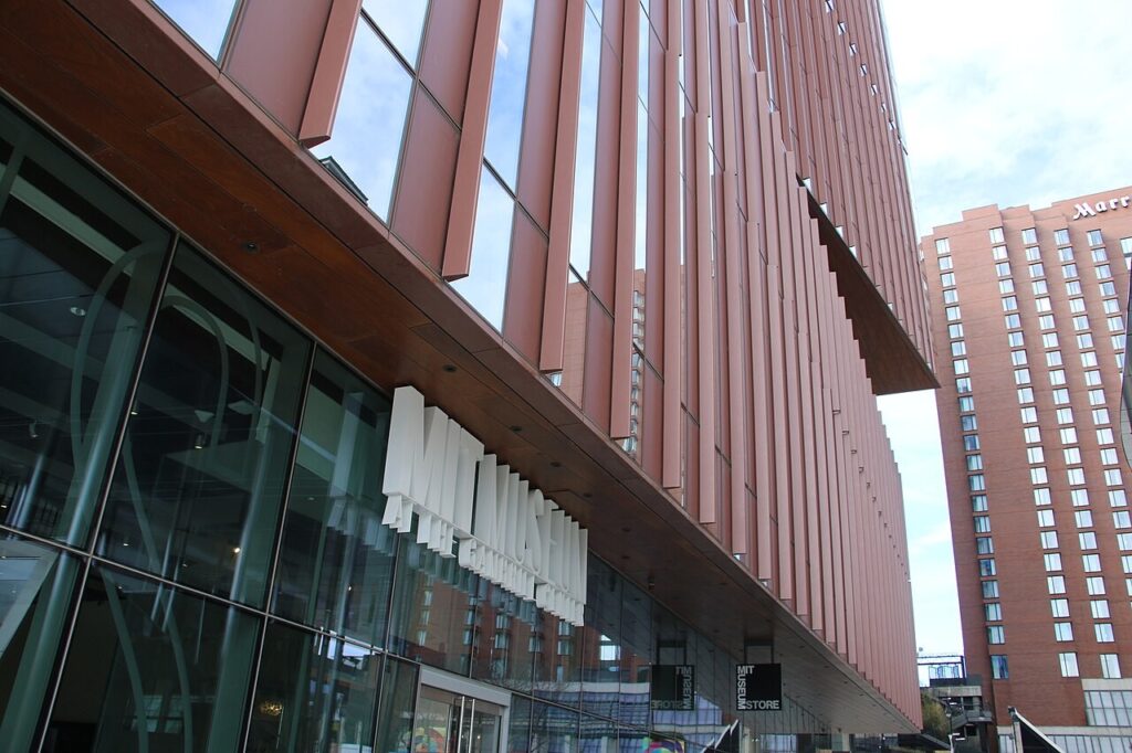The entrance to the MIT Museum's new location at the Gambrill Center in Kendall Square, Cambridge, Massachusetts, as photographed April 13, 2024